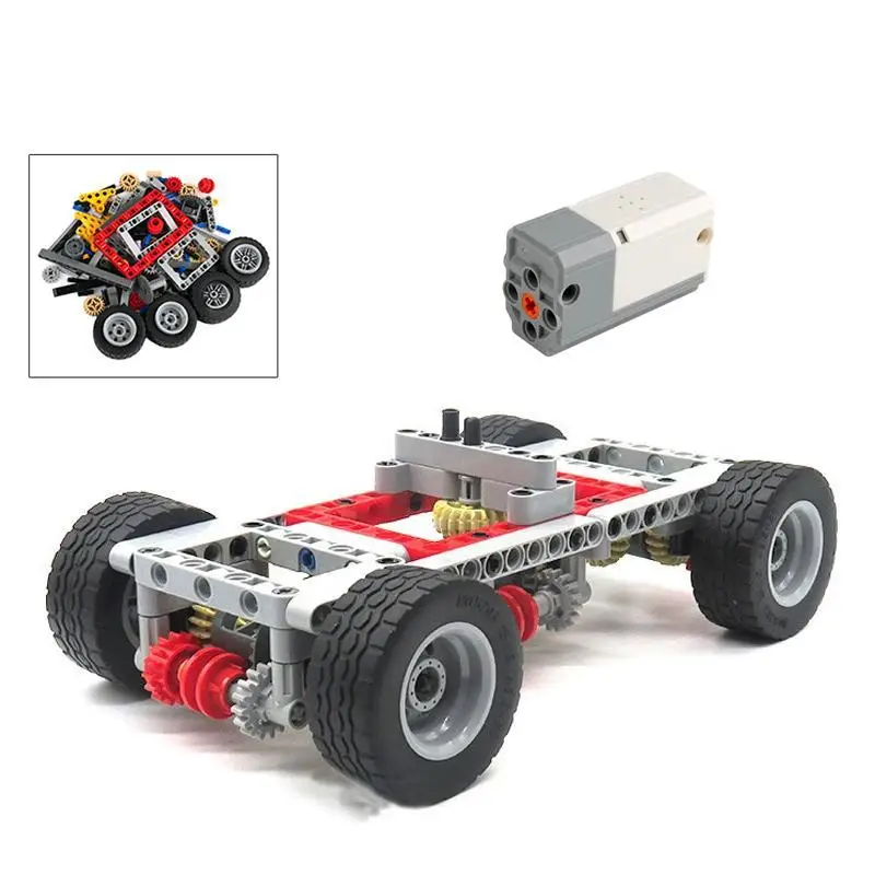 154PCS MOC Car Chassis Differentials Locks Blue-tooth Power Motor APP Control Rechargeable for Building Blocks Car Modification