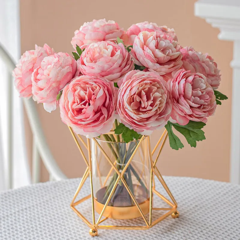 

Artificial Flower Bouquet Plastic Flower Peony Dried Flower Metal Bottle Living Room, Wedding, Decoration, 10 with Bottles