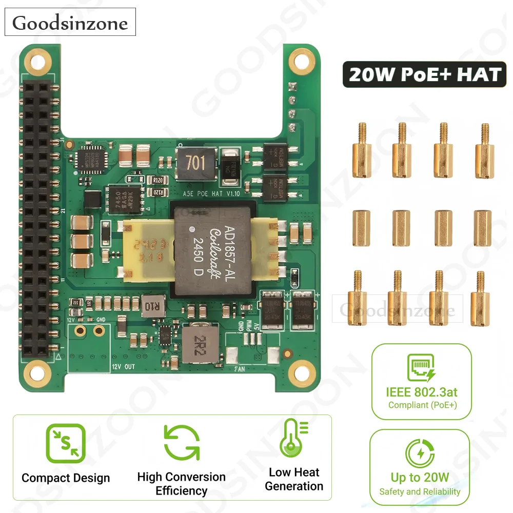 Chapéu PoE + de 20W para Radxa Cubie A5E - compatível com IEEE 802.3af/at, módulo Power Over Ethernet 5V/4A para Cubie A5E