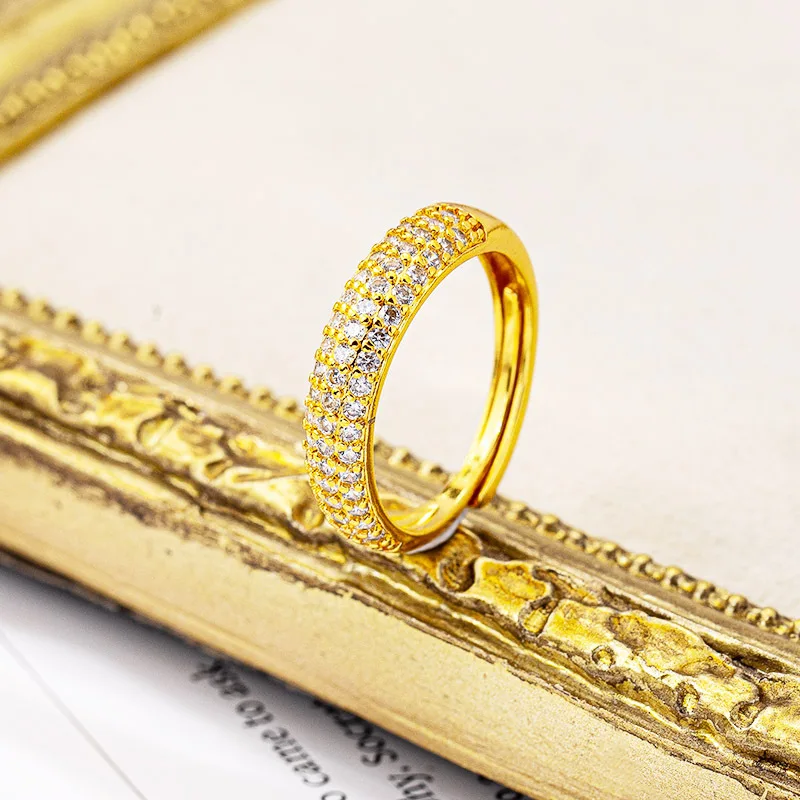 24K Gold Light Luxury Diamond-Inlaid Starry Open Index Ring Women AU999 - 24K crafted, sparkling diamonds, adjustable open