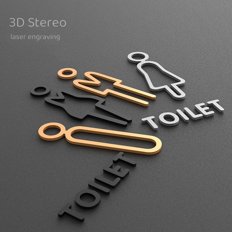 Black Gold Color Toilet Sign Plate Acrylic 3D Wash Room Door Wall Label Sticker Wc Holder Signage Board Art Hotel Home Decor