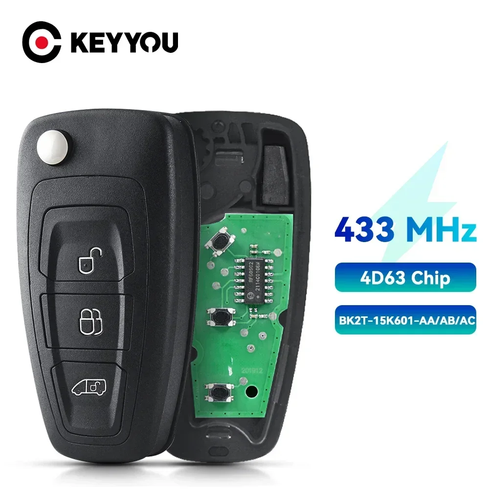 KEYYOU 3 Buttons Remote Flip Car Key 4D83 Fob BK2T-15K601-AA AB AC For Ford Tourne Transit Transit Custom 2012-2016 A2C53435329