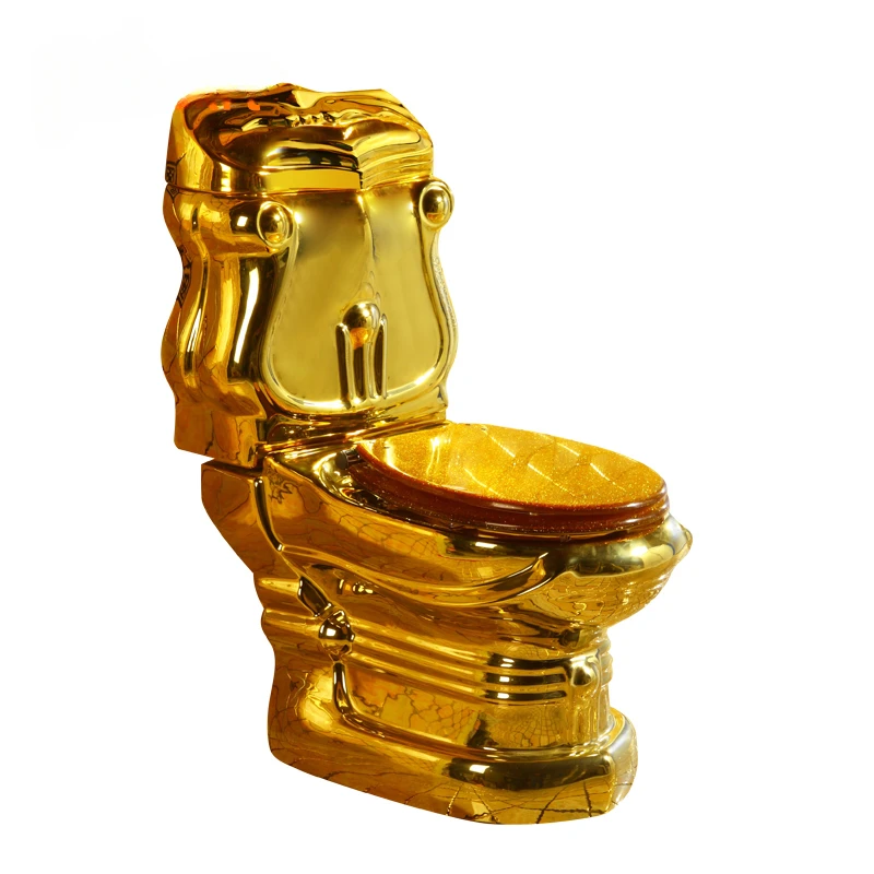 

Electroplating bathroom European style wc ceramic floor mounted s trap gold two pieces toilet