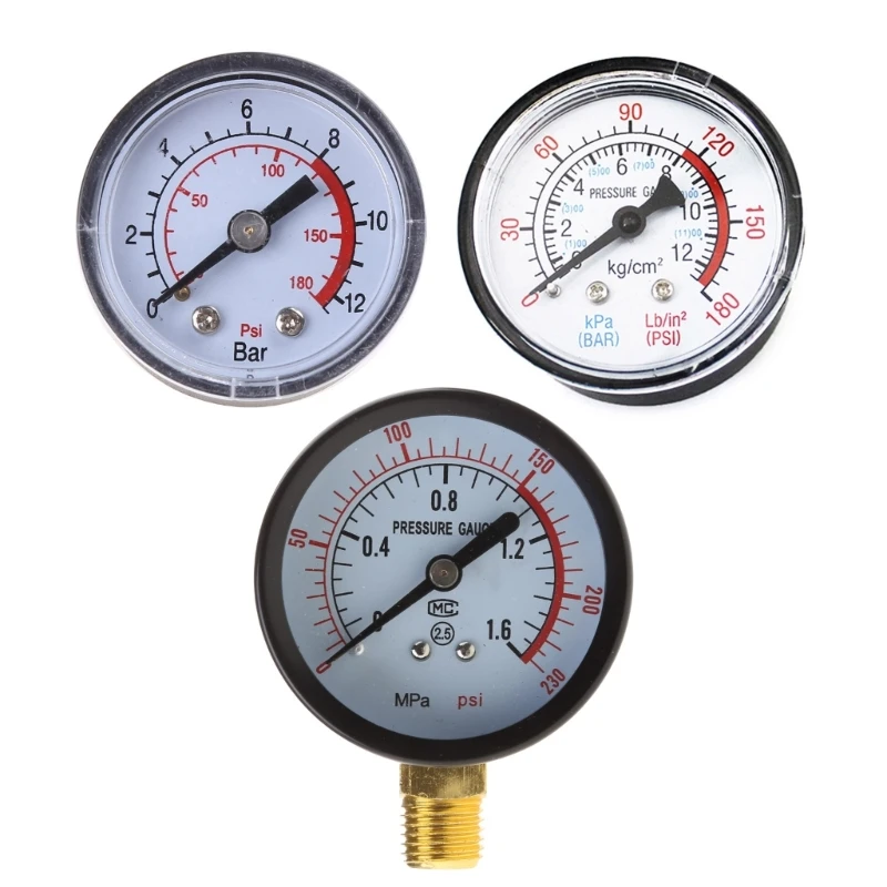 X37E Air Compressor Gauge All Purpose Pressure Gauge Iron/Plastic for Case Dual Scale Gauge Horizontal/Vertical Installation