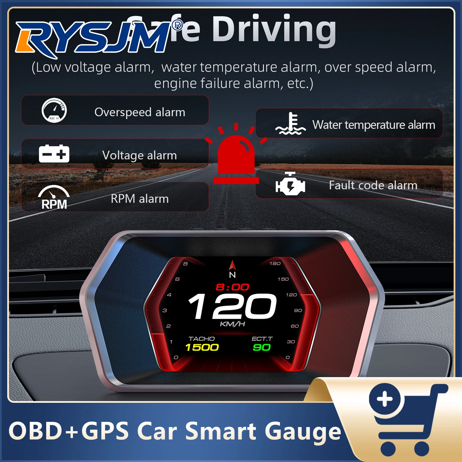 P17 OBD+GPS Dual System Speed Meter Gauge Car Head-up Display Auto Water Temp RPM Tacho Gauge Speedometer On-board Computer