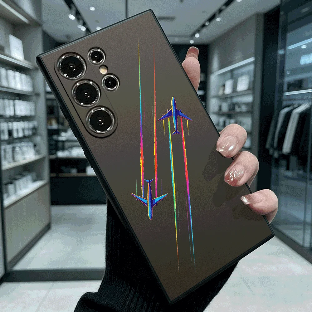 Airplanes Rainbow Trails Shockproof Soft TPU Back Case For Samsung S22 S23 S24 S25 S26 Ultra A16 A35 A55 Anti Drop Cover