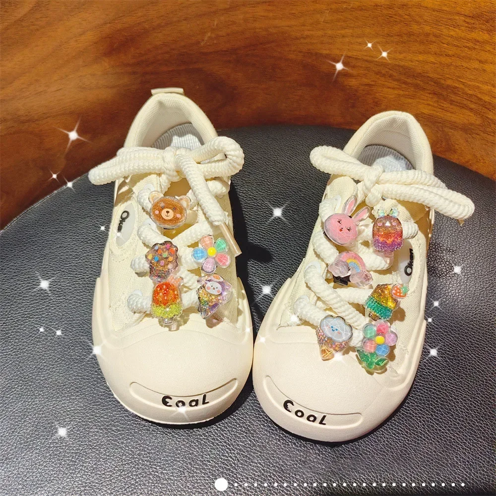 1pcs Shoelace Decorative Clip Children's Bling Glitter Princess Ice Cream Rainbow Shoe Buckle Removable Shoe Charms Decorations