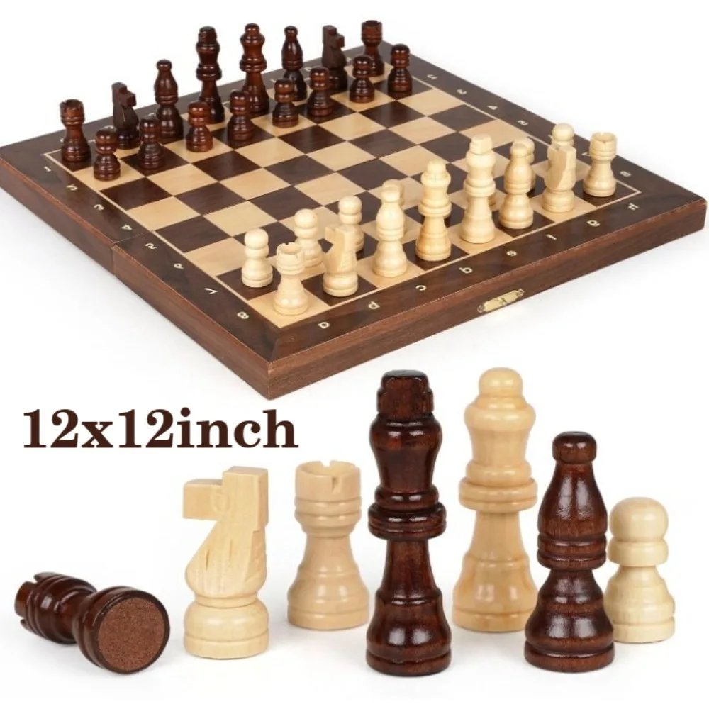 

12-дюймовая складная международная шахматная складная деревянная портативная шахматная игровая доска, деревянная шахматная доска для взрослых, элитный подарок
