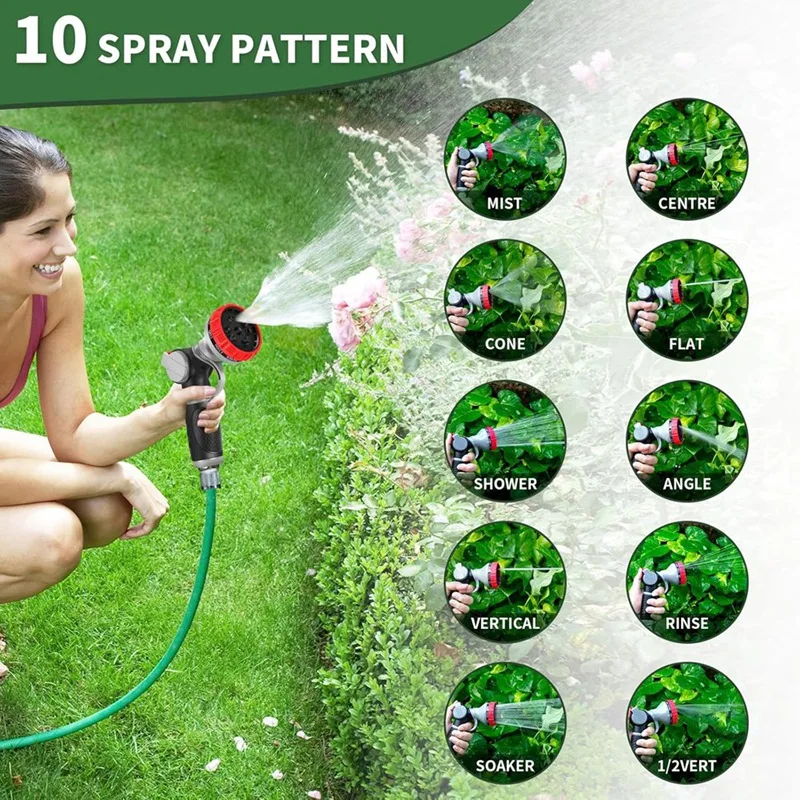 A03F High Pressure Water Hose Nozzle, Heavy Duty Metal Garden Hose Sprayer with 10 Spray Patterns, Leak-Proof Design for