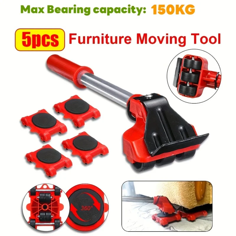 5pcs Furniture Lifter Set/360 Rotatable Pads/Easy Sofa & Furniture Moving Tools/Polished Metal Finish/Durable & Lightweight