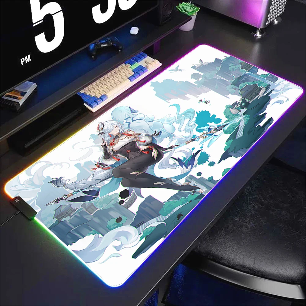 RGB Shenhe Mouse Pad Rubber Non-Slip Edge locking Mousepads Game Play Mats Notebook Computer Genshin Impact Desk Mat Home Decor