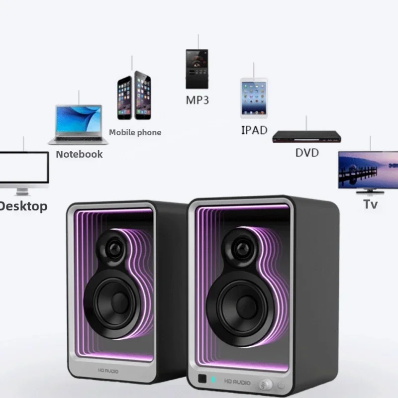 USB 블루투스 5.1 DJ 모니터링 오디오 책장 컴퓨터 블루투스 스피커 다채로운 조명 오디오가 포함된 HIFI 레벨 사운드 효과