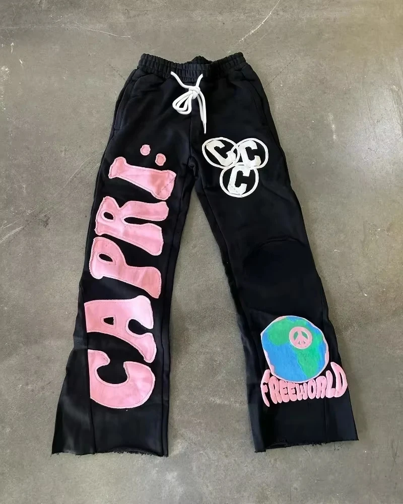 2026 Y2K Trendige Jogginghose Street Retro Stromlinienförmige Nähte Gesticktes Logo Unisex Sweatpants Hip Hop Oversized Fit Freizeithose – Detail 2