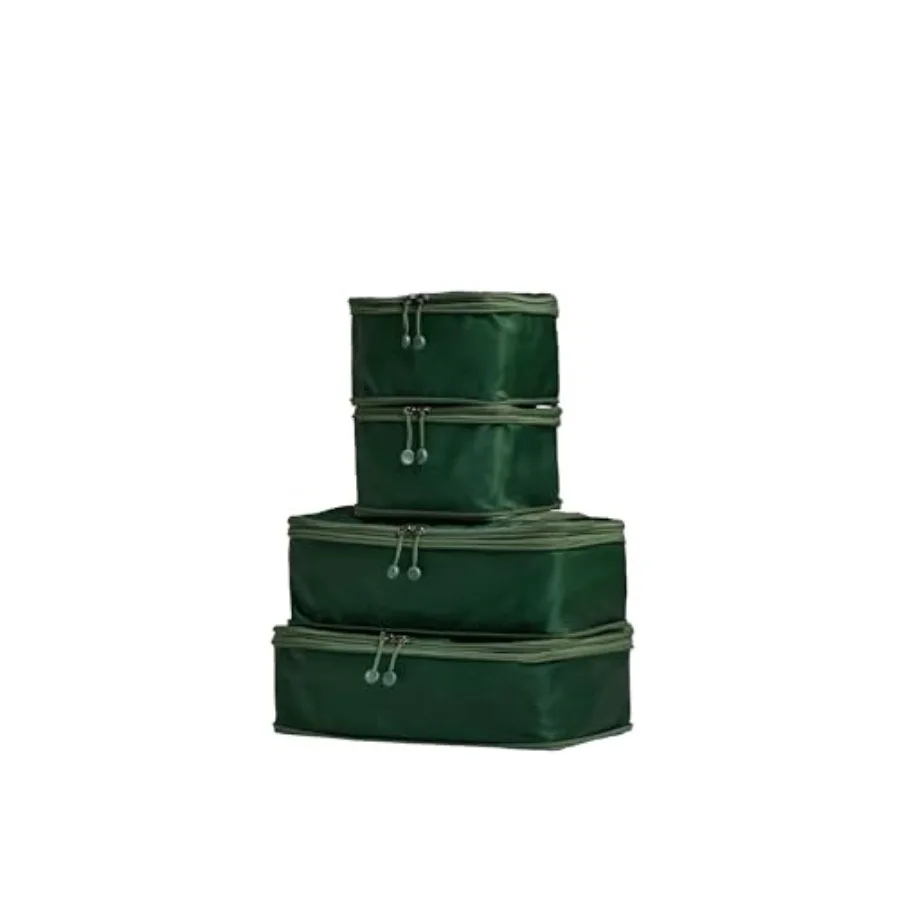 

Travel compression packing cubes set of 4 for suitcases or bags, nylon fabric, green, space-saving foldable design