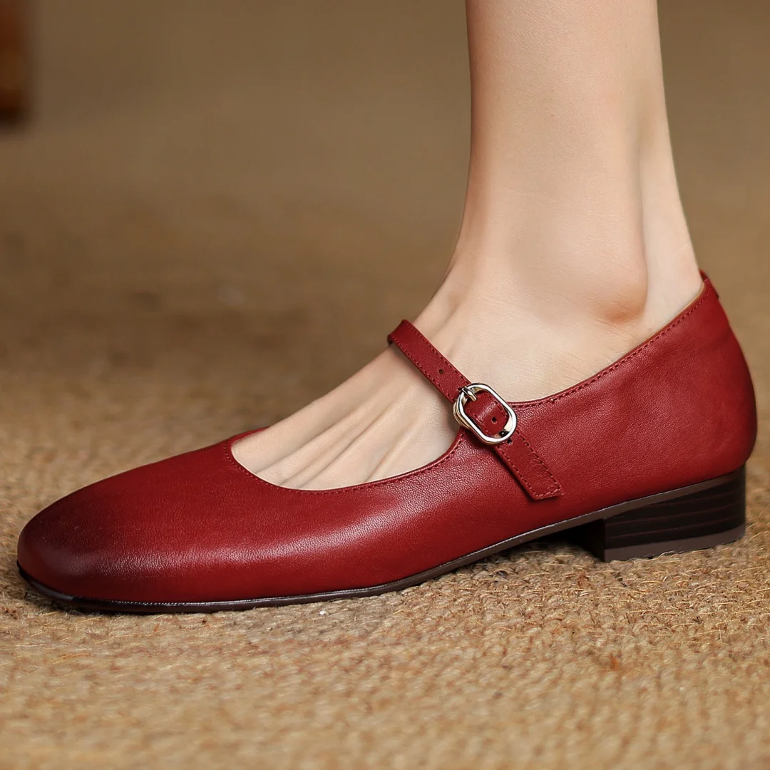 

2025 Spring new women's cow leather slip-on Mary Jane flats elegant ladies high quality soft comfort female daily dress shoes