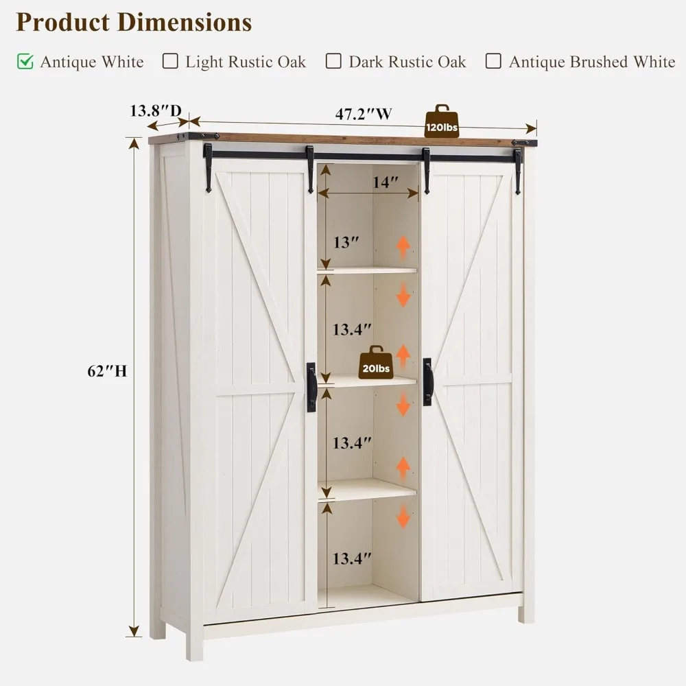 7-Tier 62" Tall Farmhouse Style Shoe Storage Cabinet with Sliding Doors and Rustic Hidden Rack for Entryway