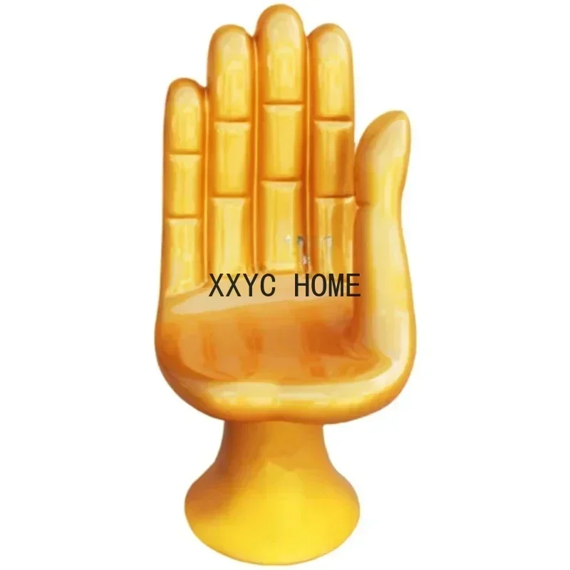 

Customized Nordic Designer Fiberglass Lounge Buddha Hand Shaped Armchair Creative Silver House