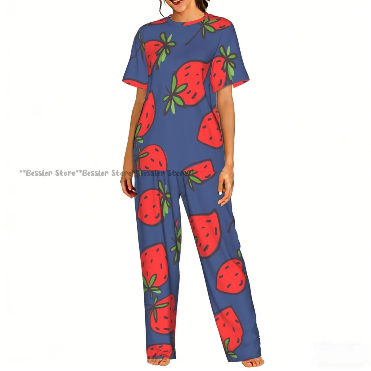 

Женский комплект из 2 предметов: забавная пижама с клубничным принтом, топ с короткими рукавами и брюки для сна