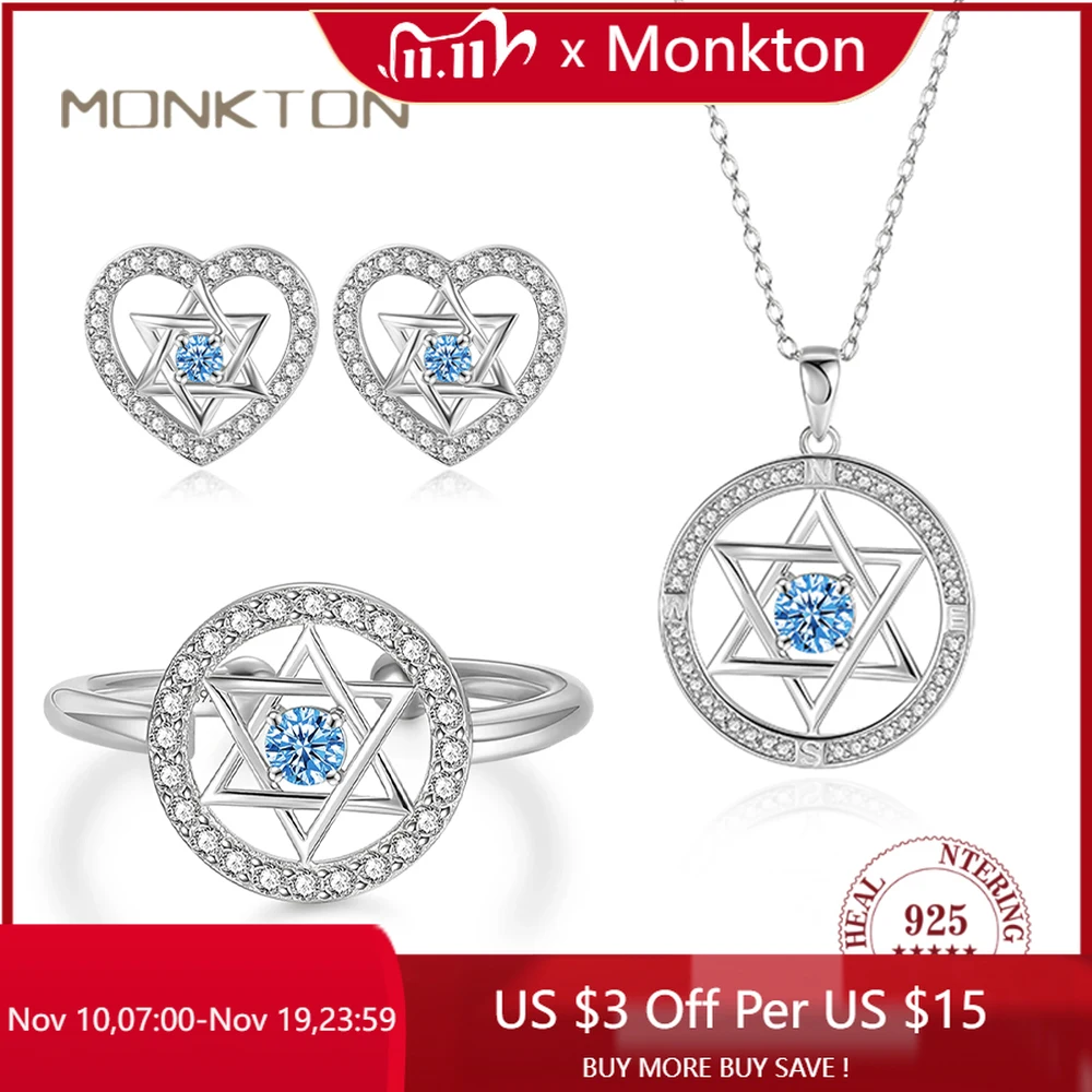 

Monkton Star of David Silver 925 Jewelry Set for Women Blue Zircon Shiny Star Rings Jewelry Set for Wedding Gift Кольцо Женское