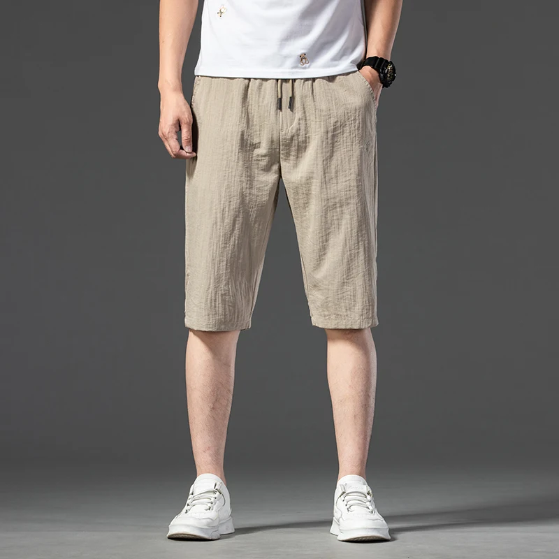 

2023 Summer New Men's Drawstring Shorts Stylish Elastic Waist Thin Straight Casual Bermuda Shorts Male Brand Clothes