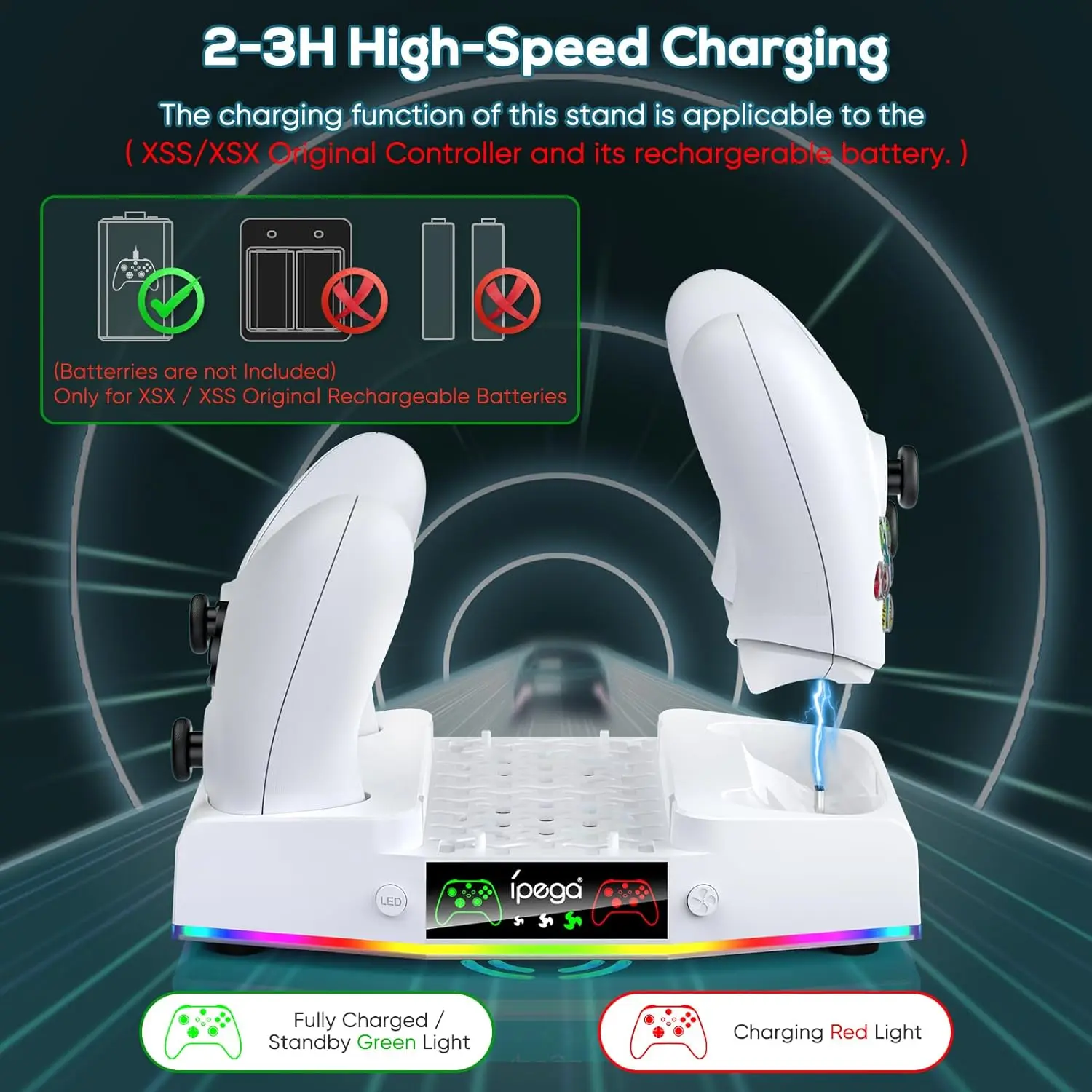 IPEGA Cooling Fan Stand for Xbox Series S with Charger Station,Controller Charging Dock with 15 Colorful RGB Light&Headset Hook