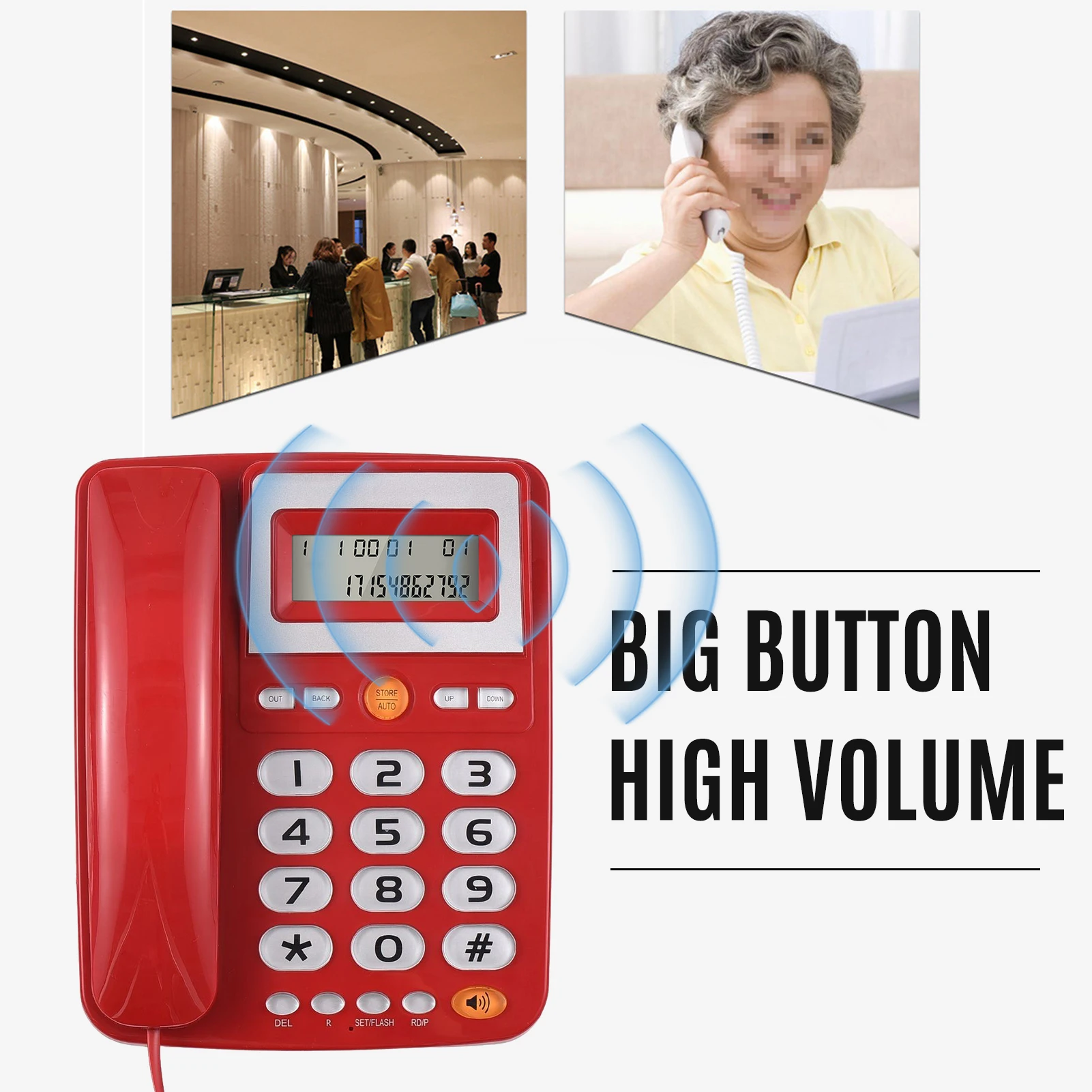 Corded Landline Phone Big Button Corded Telephone for Elderly Seniors Phone LCD Display Flash/ Redial/ Hands Free Functions