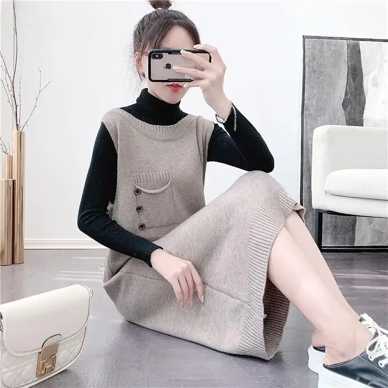 Vest Dress New Autumn Winter Long Cardigan Knitted Women Sweaters Vest Sleeveless Warm Sweater Casual Solid Loose W194