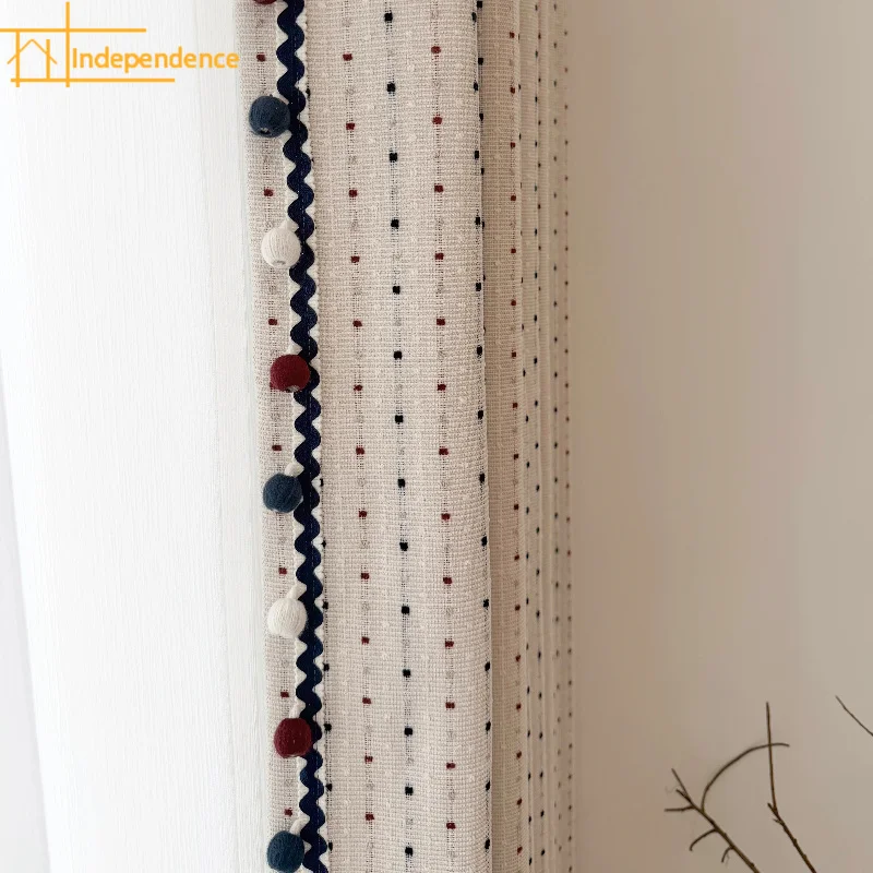 New Children's Dot Jacquard Vertical Strip Chenille Curtains for Living Room Bedroom French Window Customized Products
