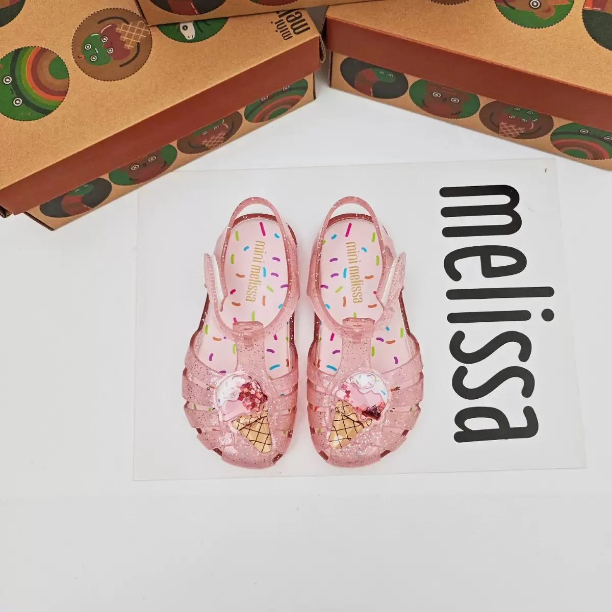 New 2025 Original Mini Melissa Princess Beach Sandals Fashion PVC Sequin Shoes Children's Sparkle Butterfly Jelly Shoes