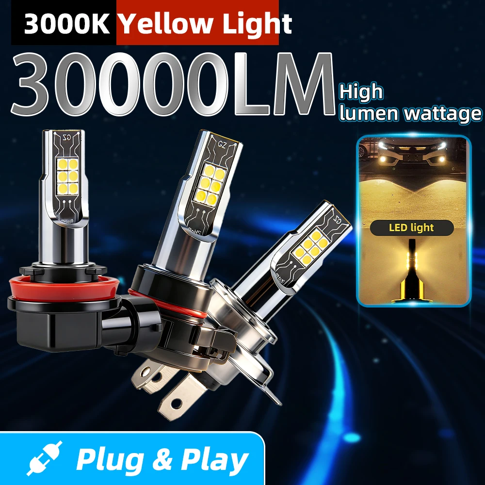 2 Stück 30000LM H1 H3 H4 H7 LED-Scheinwerferlampen 3000K Fern- und Abblendlicht 3570 CSP Canbus 250W H8 H9 H11 9005 9006 880 881 5202 Nebelscheinwerfer