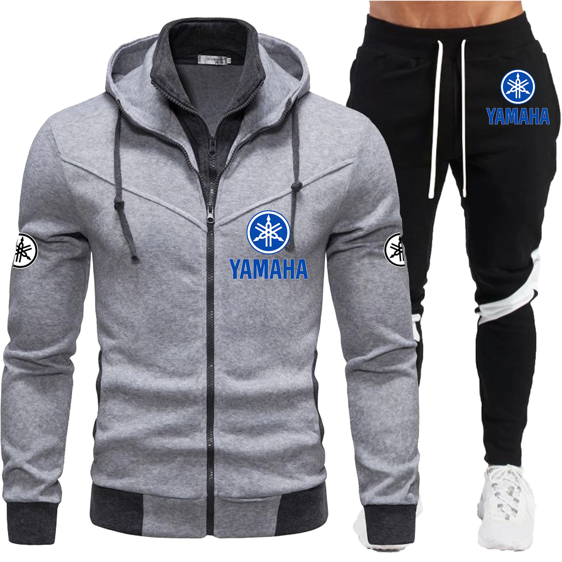 

Autumn Winter Tracksuit Men's Clothing Yamaha Logo Hoodie Sets Sweat Suit Warm Fleece Clothing Sweatshirt Pants Sets Sportswear
