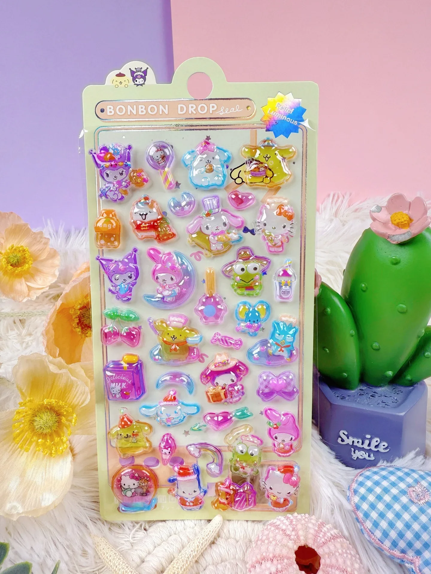 8 قطع KT Kuromi Melody الأصالة مضيئة ثلاثية الأبعاد الإغاثة ملصق مقاوم للماء محبوب ملصقات الزخرفية الكرتون الكريستال ملصق