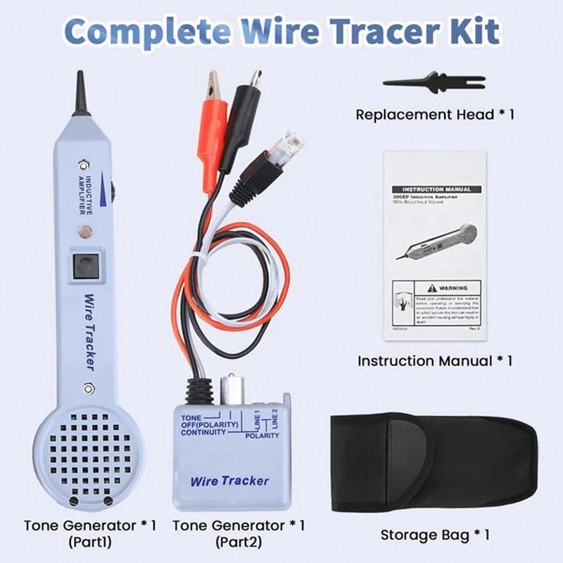 Tone Generator Kit, Wire Tracer Circuit Tester, 200EP High Accuracy Cable Tester, Tone And Probe Kit Line Finder Easy Install