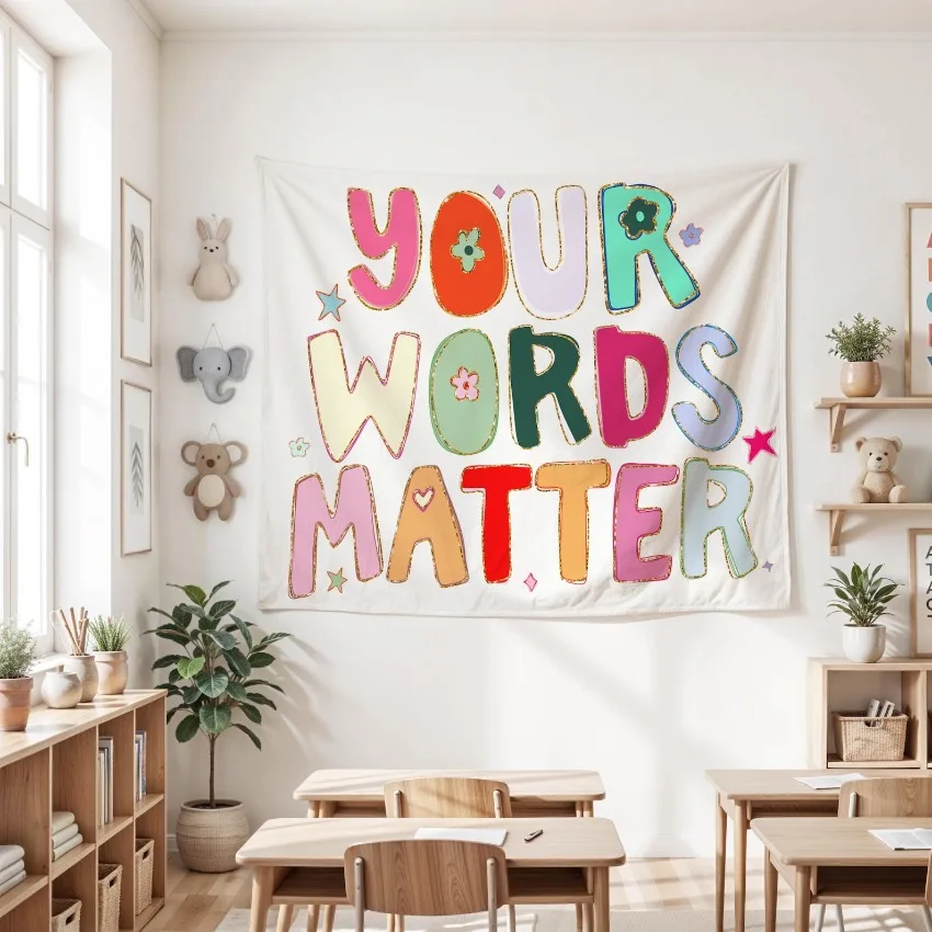 Your Words Matter Tapestry Classroom Decor Inclusive Wall Hanging Banner Sensory Room Speech Therapy Office Decoration