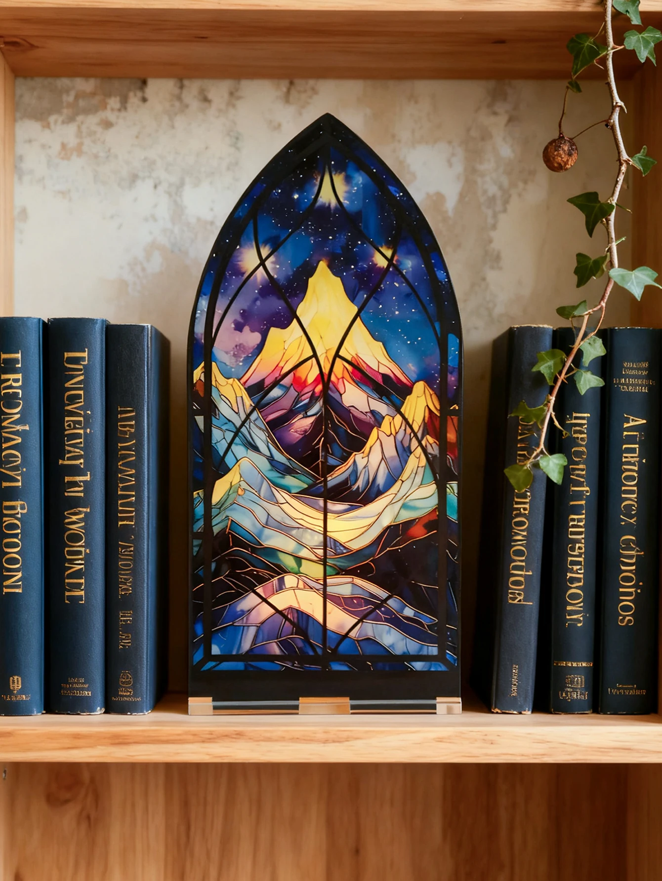 Acryl Berg Gothic Bogen Dekor Kerzenhalter, himmlisches Sternenhimmel-Design, künstlerische Tischdekoration, Heimdekoration Geschenk