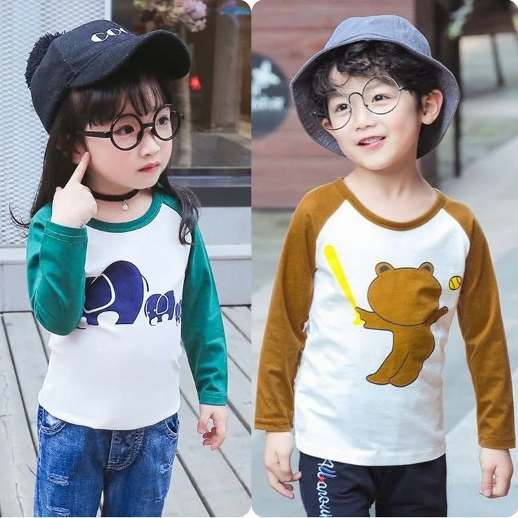 

Summer new children's Girls' long sleeve T shirt autumn wear children's clothing Western style top Pure cotton children's bottom