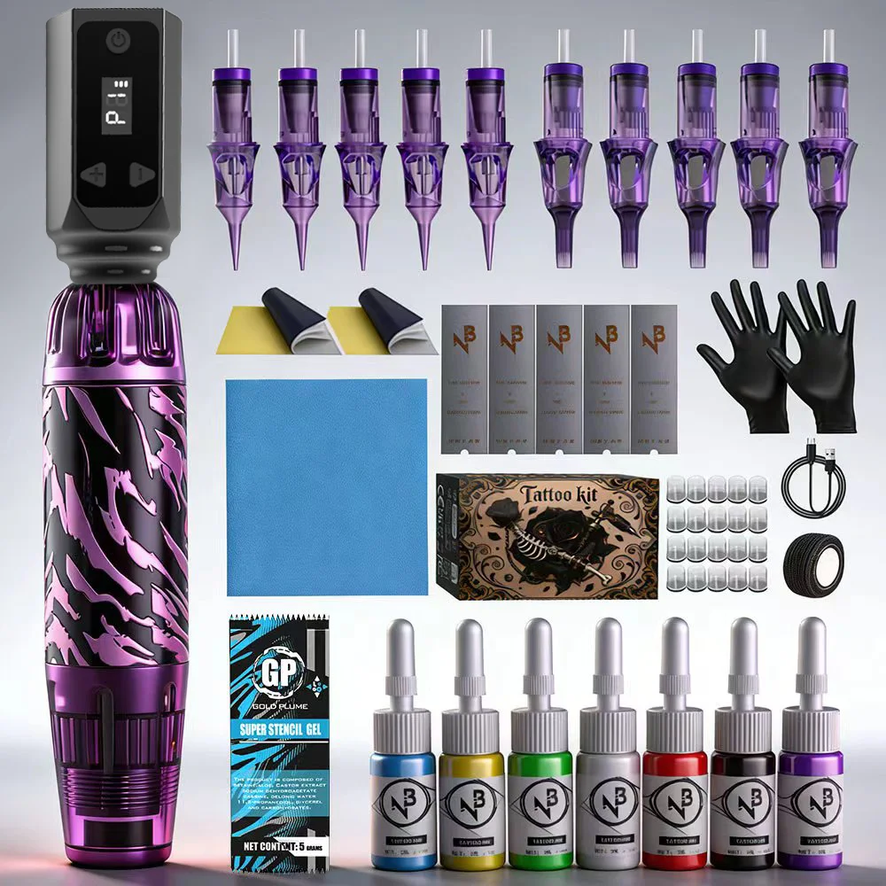 Goldplume Tattoo Set 10 Tattoo Needles Tattoo Pen Set High Power Tattoo Power Supply Tattoo Machine Set