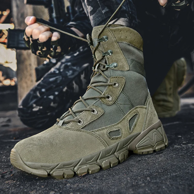 

2025 Men's Leather Large Size Outdoor Ultra Light Flight Anti-Puncture Running Sports Desert Mountaineering Boots
