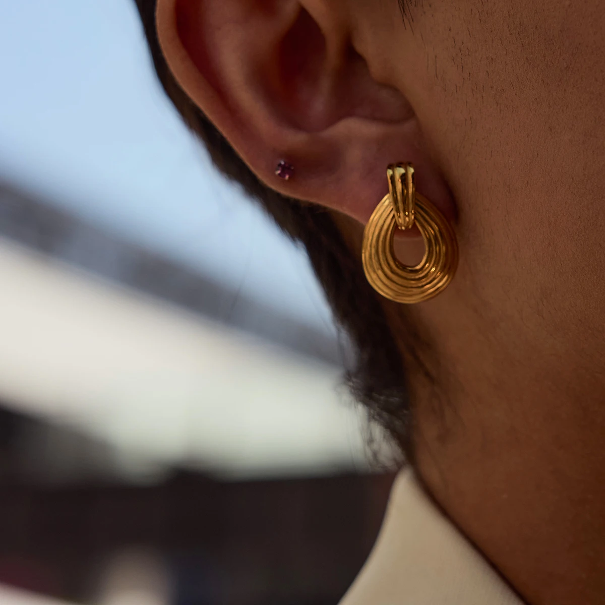 

AIKOER Minimalist 18k Gold Color Plated Stainless Steel Hollow Water Drop Earrings Texture Earrings Women's Accessories Party Gi