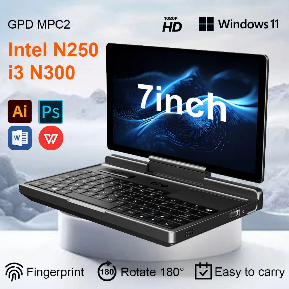 GPD Micro PC 2 Mini Portable Laptop Computer Notebook Intel Processor N250 16GB/512GB M.2 SSD Windows 11 60Hz Industry Laptop
