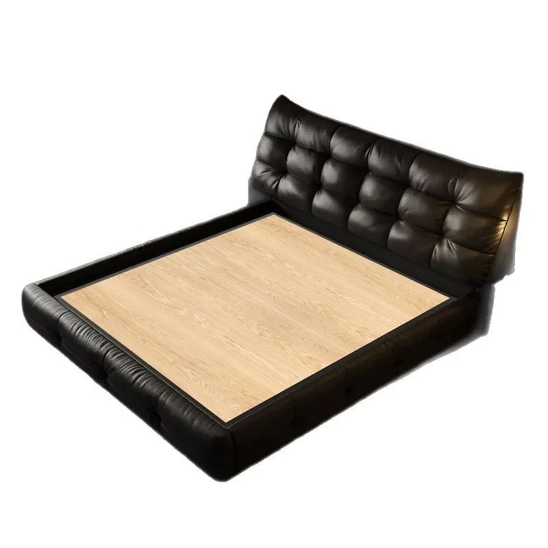 

Big black bear leather bed double 1.8 * 2 meters modern simple