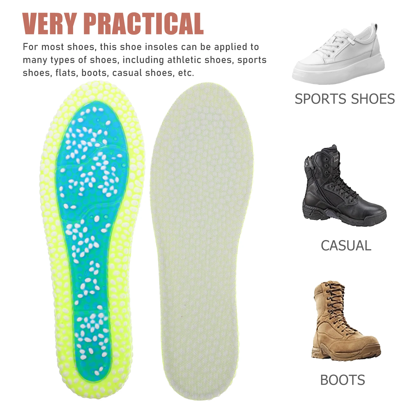

Shoe Insoles for Men Women Sneakers Comfortable Multipurpose Shock Absorption Breathable Soft Silicone Pads Inserts
