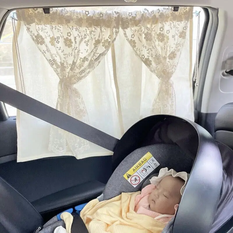 Suction Cup Curtain Baby Double Layer Daisy Car Curtain Sun Shading Newborn Travel Protection Car Window Sunshade Cover