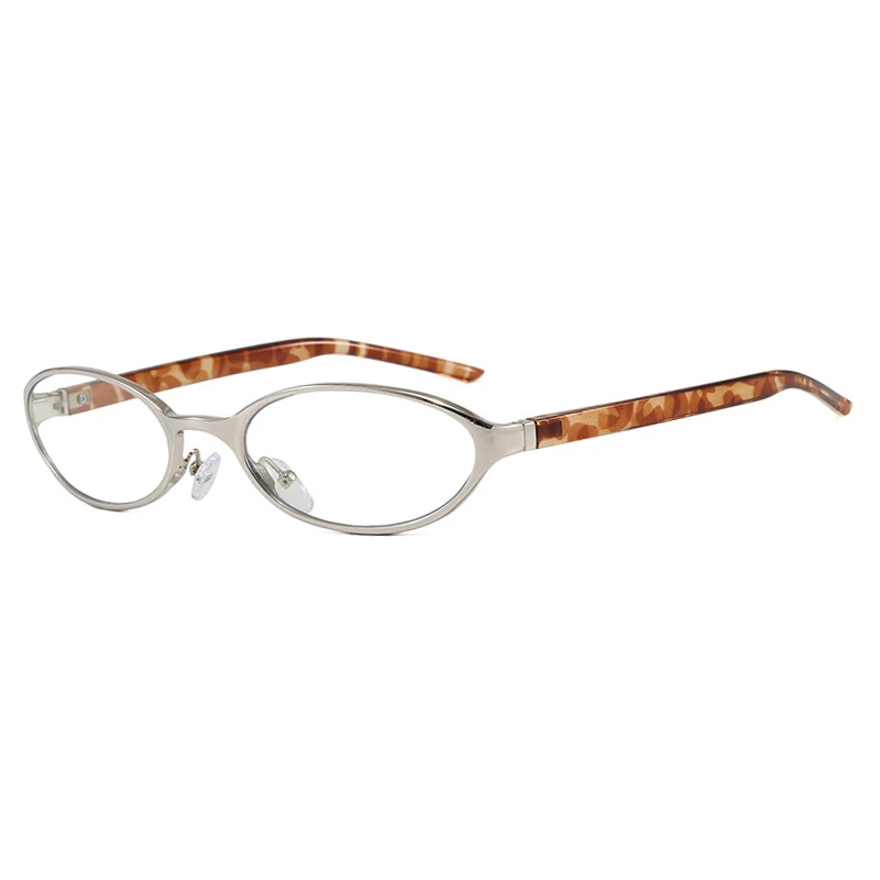 1pc Simple Small Oval Glasses, Metal Front Frame, Tortoiseshell Printed Temples, Casual Matching Fashion Glasses