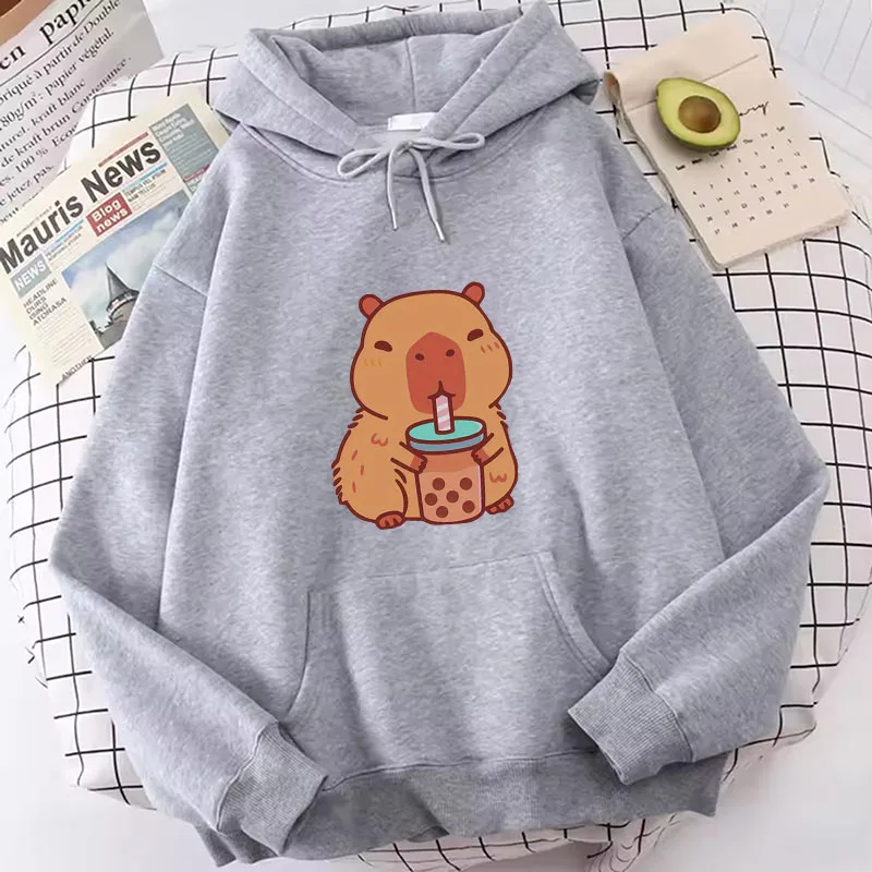 Capybara Cartoon Damen Hoodie Grafikdruck Herbst Kawaii Sweatshirt Langarm Bequemer Lässiger Pullover Weicher Süßer Damen Hoodie – Detail 6