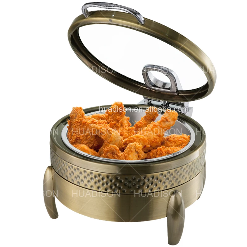 

Huadison Restaurant Hotel Supplies 304 Stainless Steel Hydraulic Copper and Brass Hammered Chafing Dishes for Catering