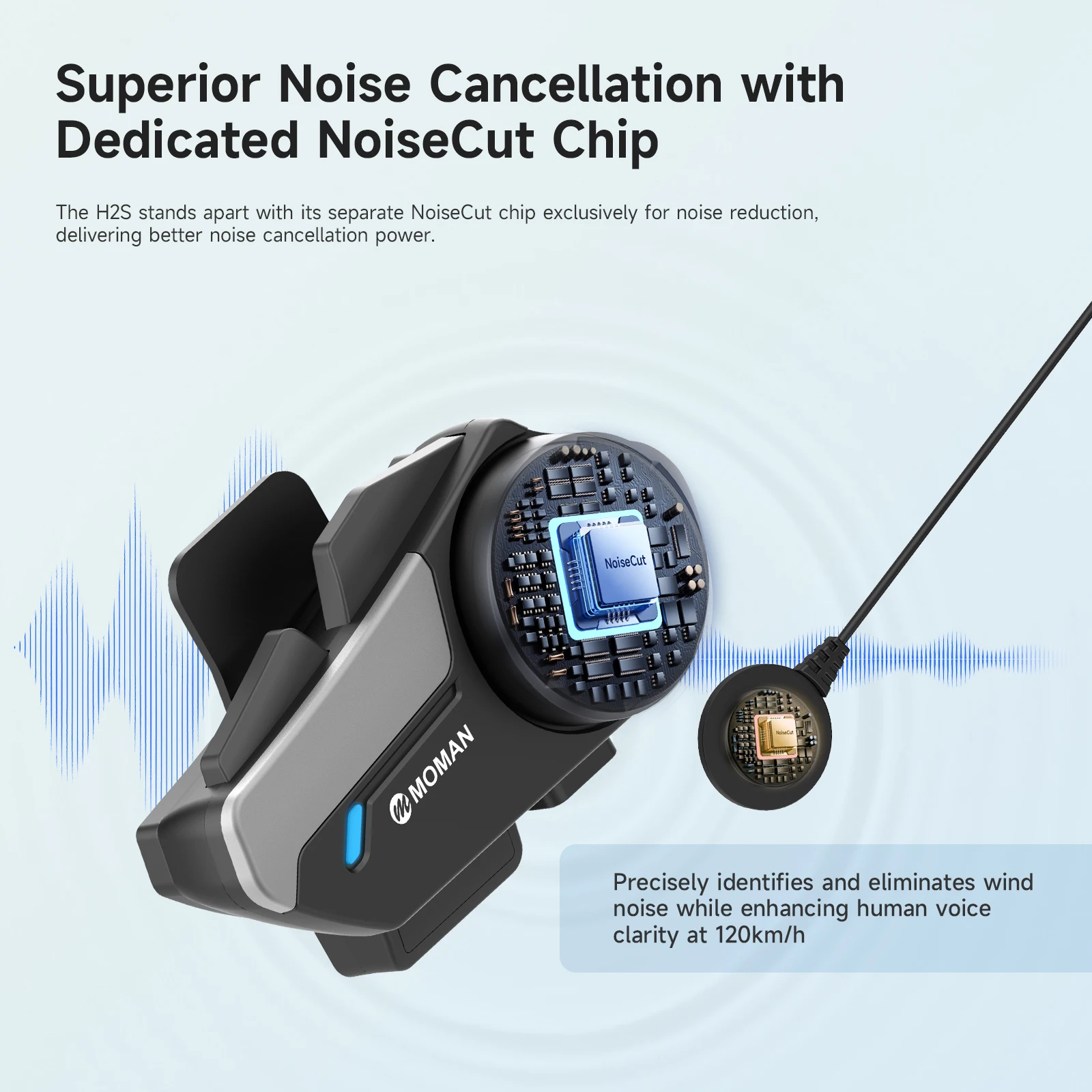 MOMAN H2S Bluetooth Intercom Motorcycle Helmet Bluetooth Headset for Rider Moto Interphone Wireless Headset Reduces Noise