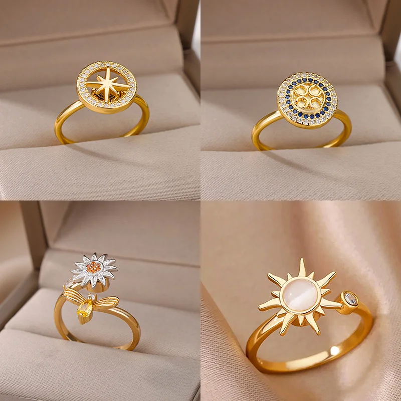 Mode Angst Ring Spinner Ringe Für Frauen Edelstahl Gold Farbe Runde Rotary Anti Stress Zappeln Ring Partei Schmuck Geschenk