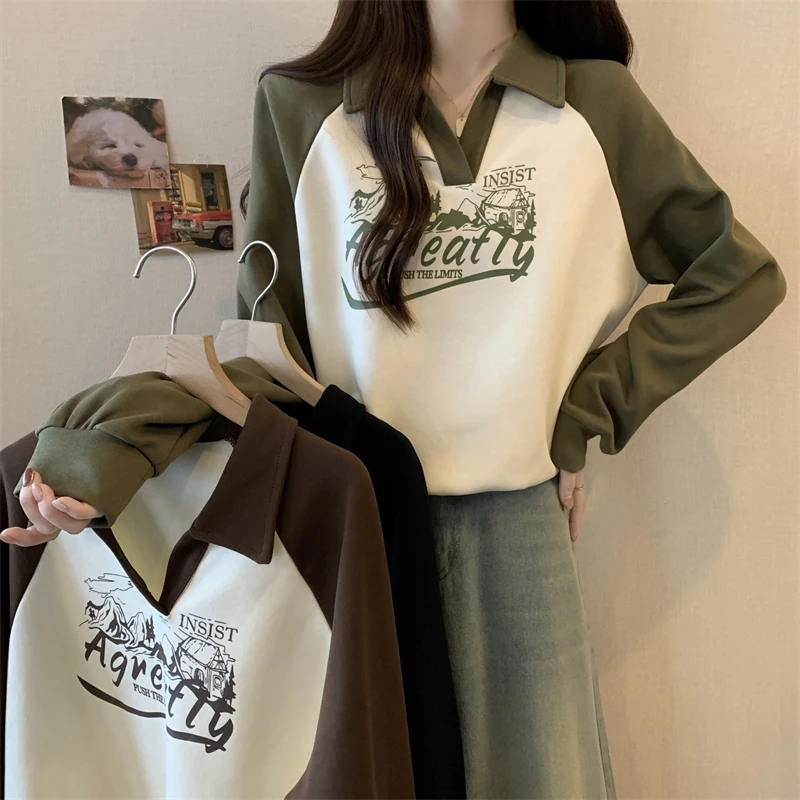 

Женская толстовка большого размера с длинным рукавом и капюшоном в американском стиле, новинка весны, модный повседневный уличный топ с эффектом похудения, на шнурке