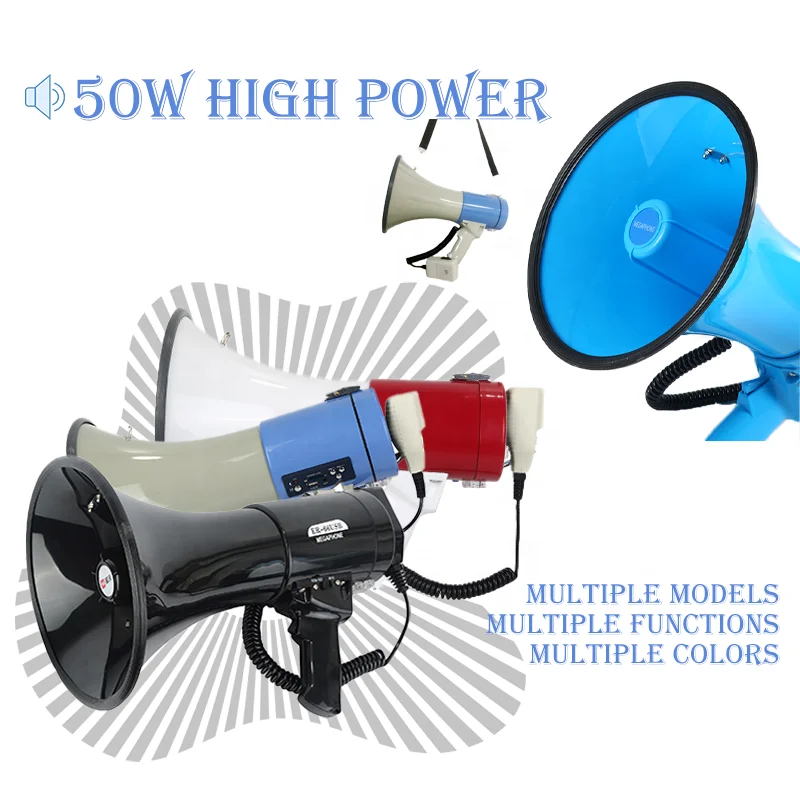 ER-66S Basic 50W Portable High-Power Megaphone Loudspeaker Loudhailer Rechargeable Handheld Megaphone Siren and Recording